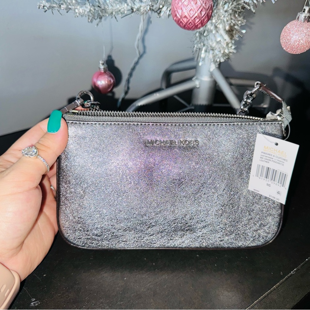 Michael Kors Metallic Silver Clutch